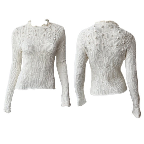Ulla Johnson Celeste Pointelle Pullover Knit Cream Popcorn Sweater Size XS Petit - Picture 9 of 17